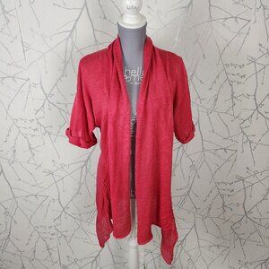 Elie Tahari Red 68% Linen Knit Open Hankie Hem Cardigan